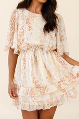 Stars Aligned Angel Sleeve Drawstring Waist Dress Star Print Orange