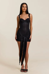 Tie Front Lace Mini in Black