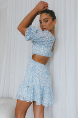 Fancy Free Puff Sleeve Cut-Out Dress Floral Blue