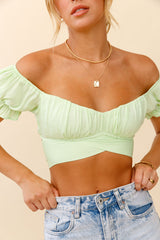Linka Off-Shoulder Tie-Back Crop Top Apple