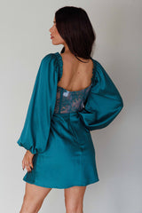 Trophy Long Sleeve Lace Bodice Mini Dress Forest Green