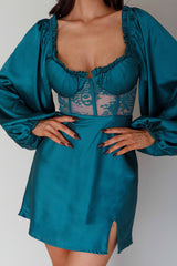 Trophy Long Sleeve Lace Bodice Mini Dress Forest Green