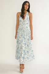 She's Glowing Halterneck Ruffle Dress Floral Blue