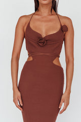 Rue Rose Accent Ribbed Knit Midi Dress Coco