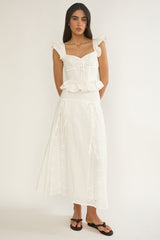 Danette String Tie Embroidery Maxi Skirt White
