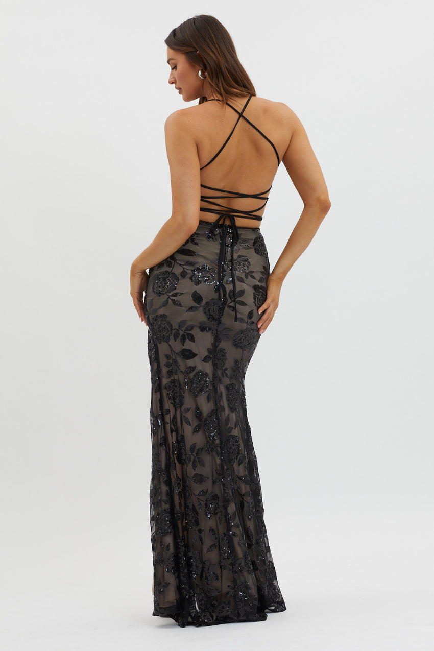 black and nude maxi dress Halter Sequin Maxi Dress Black Nude
