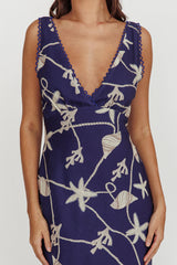 Miss Divine V-Neck Ocean Maxi Dress Blue